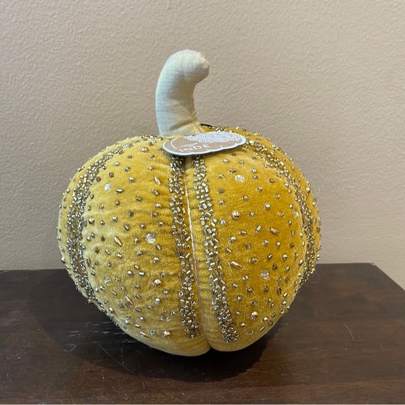 New Beaded Velour decorative Pumpkin Mustard Gold...